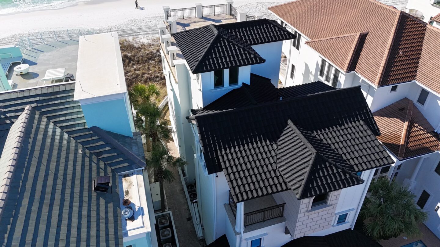 Beachfront home with a TEK metal tile roof